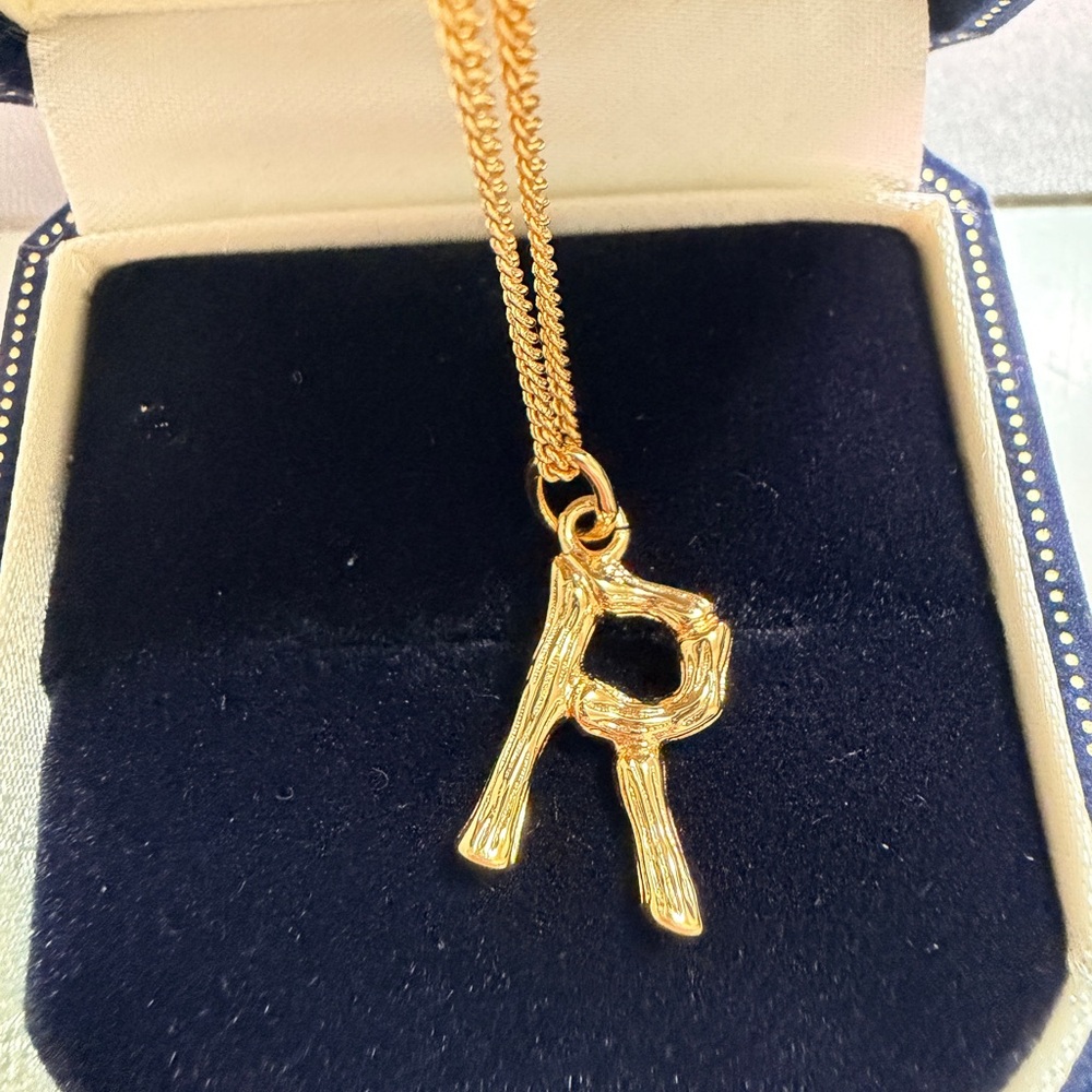 Gold-Tone Letter “R” Pendant Necklace Gold Initial Pendant Necklace